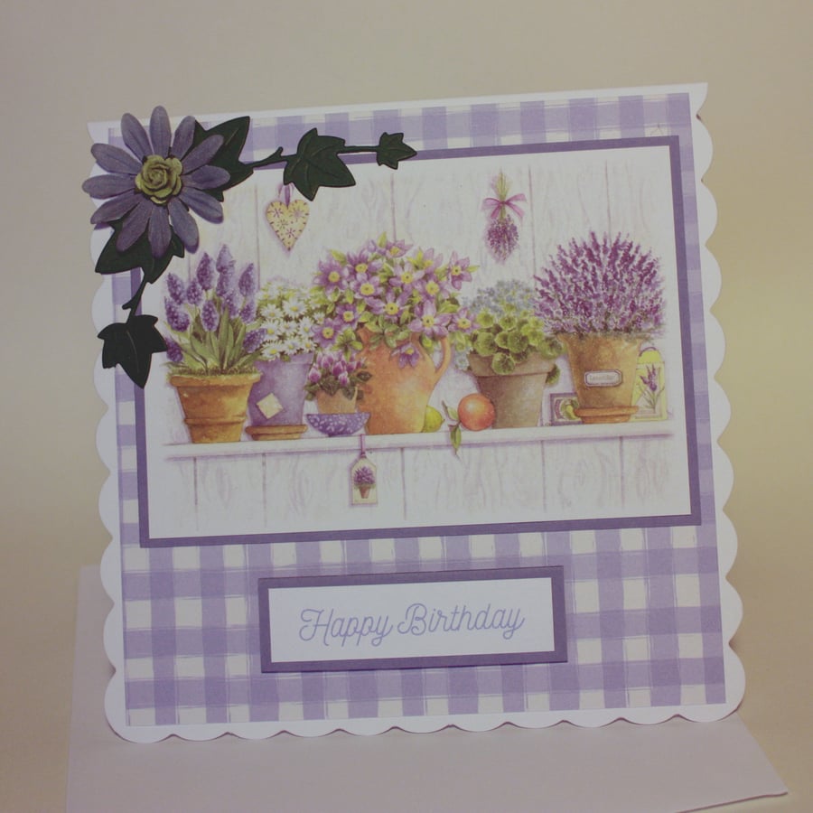 Pretty flower pots birthday card