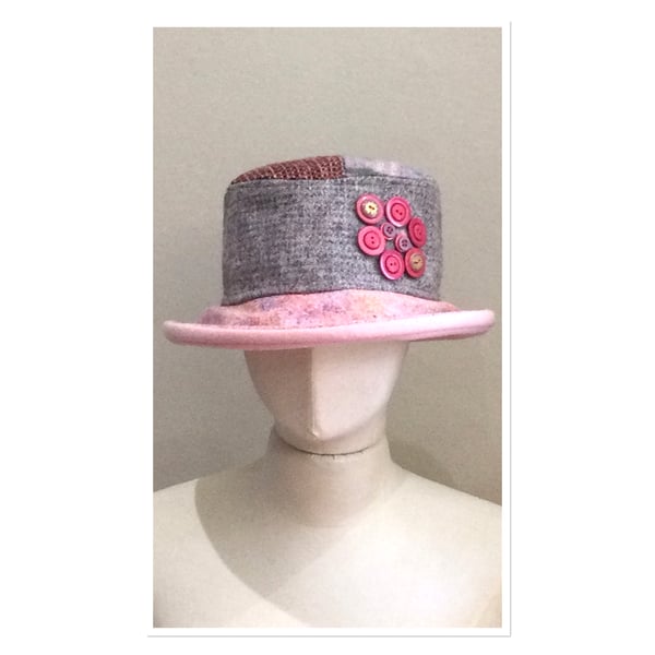 Helen - Wool Bucket Hat Pink & Silver