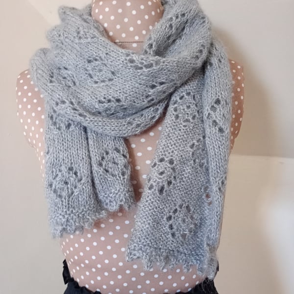 Dancing in the Moonlight - Hand knitted scarf with beautiful lace detail