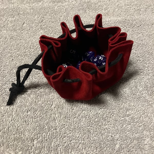 Red Suede Dice Bag - Drawstring Pouch - FREE SHIPPING