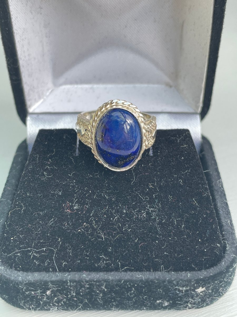 Sterling silver hallmarked ring bezel set with a blue goldstone cabachon