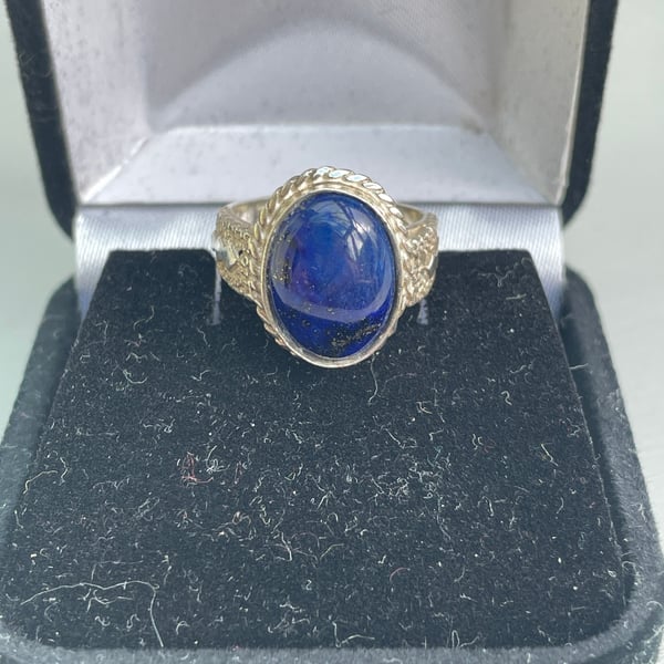 Sterling silver hallmarked ring bezel set with a blue goldstone cabachon