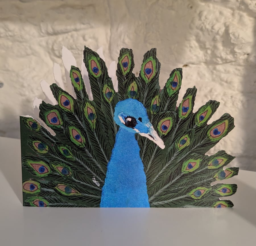 'Peacock' Cut-Out Greetings Card, Blank