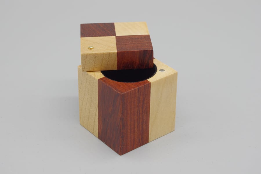 Wooden Ring Box. Handmade. Bubinga and Sycamore.