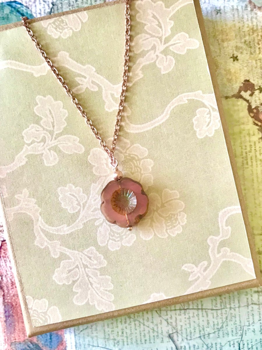 Sterling Silver Rose Gold Plated Flower Necklace