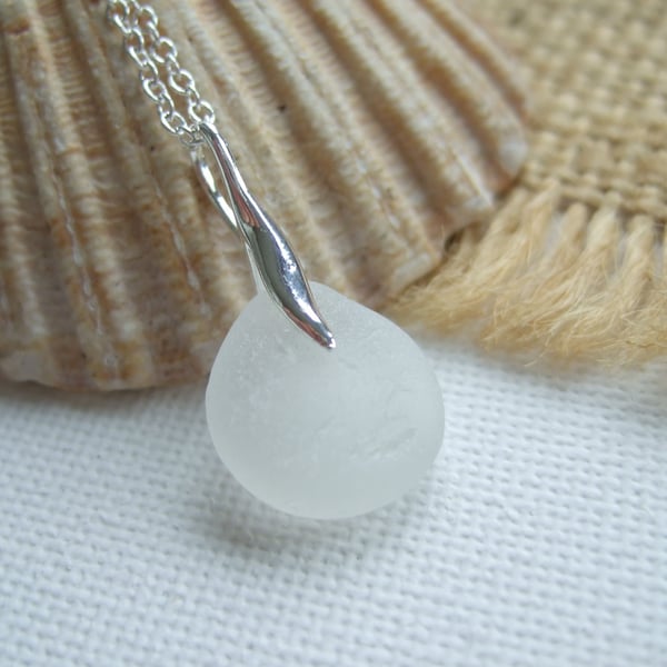 Scottish sea glass necklace, petite necklace beach glass, white sea glass
