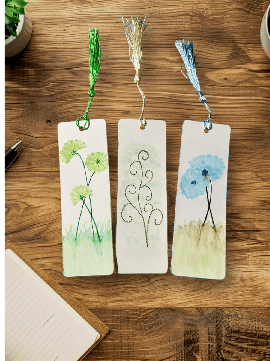 Hand painted watercolour bookmarks with tassels small gift  or card alternative 