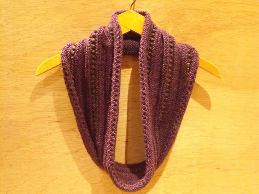 SUMMER SALE: hand knitted infinity scarf: purple 