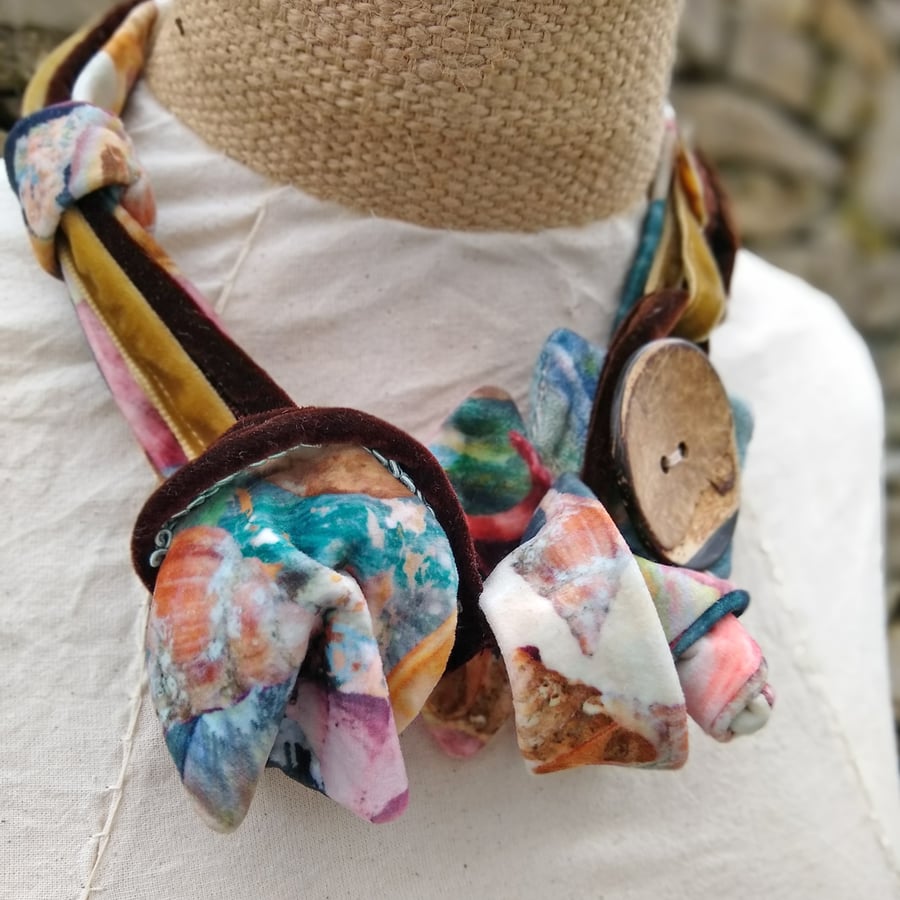 'Rock Pool' velvet and felt statement necklace