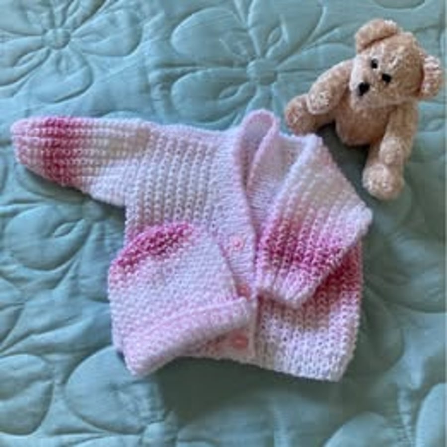 Newborn Baby cardigan & hat - Raspberry Ripple