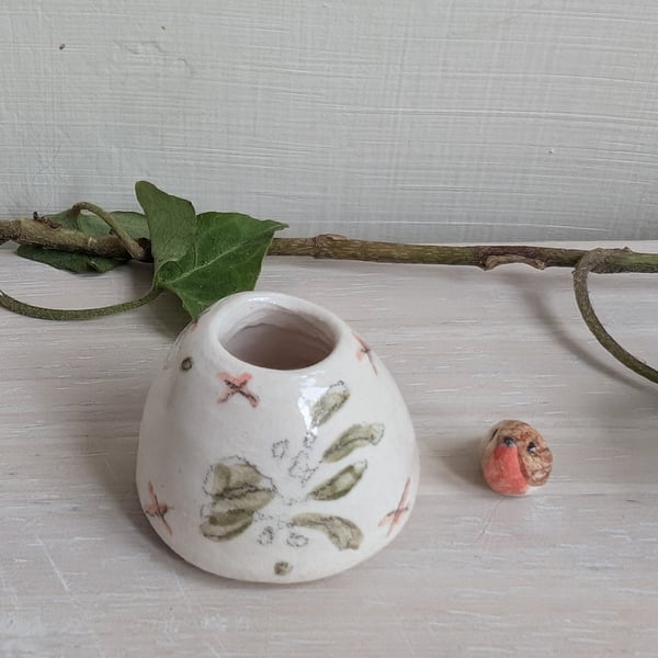 Mistletoe or white miniature vase with shiny glaze Ceramic dolls house vase 12th