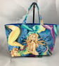 Mermaids tote bag, Retro shopper, handmade in Sussex