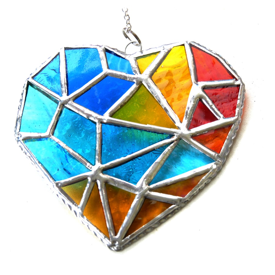 Geometric Patchwork Seaside Heart Suncatcher Stained Glass 006