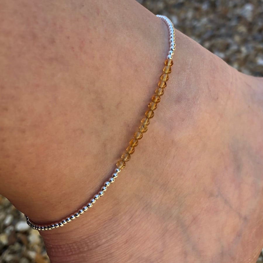 Sterling silver and citrine beaded anklet