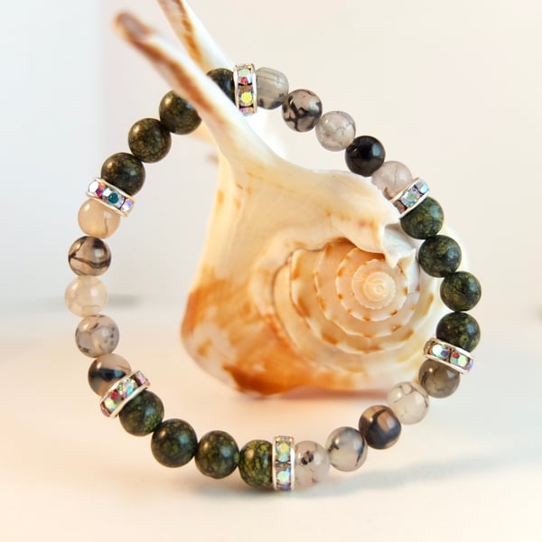 Serpentine And Dragon Vein Agate Bracelet - Handmade In Devon