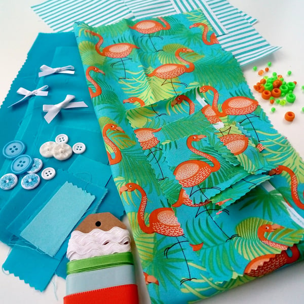 Flamingo Fabric and Embellishments Pack