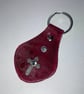 Red Leather Keyring with Catholic Cross Design & 2 greyish Gemstones