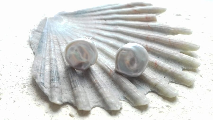 10-11mm Large Grey Baroque Pearl Studs