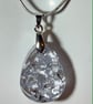 Handmade Silver Tone Necklace with Clear Resin Drop Pendant & Silver Leaf - Image 2