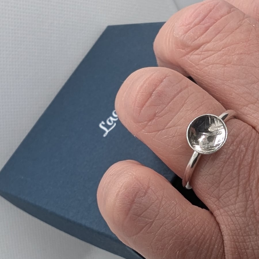 Delicate ring with domed disc, recycled sterling silver Size 0