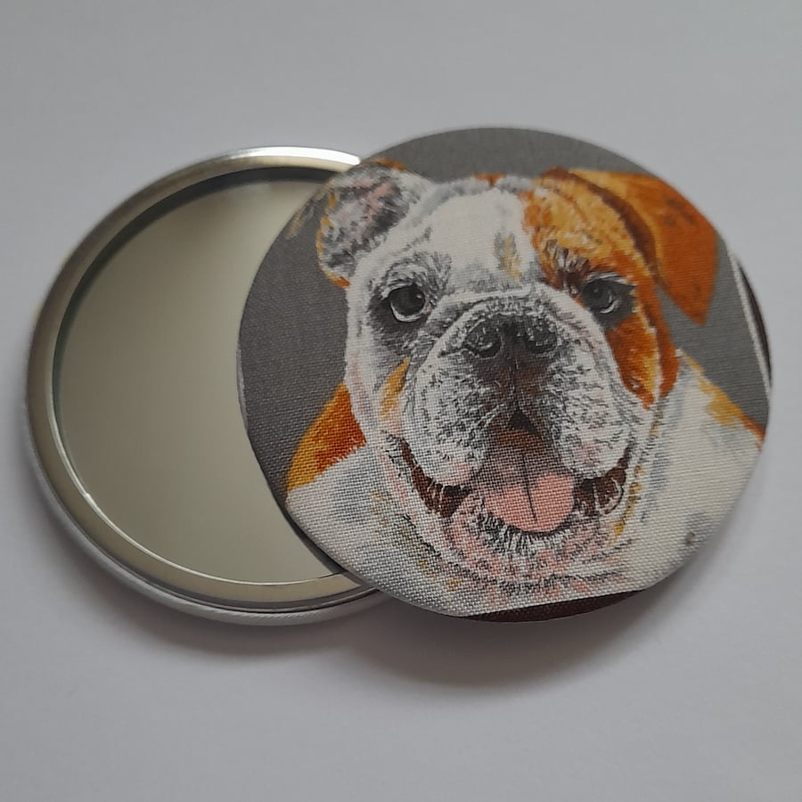 Bulldog Design Fabric Backed Pocket Mirror