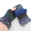 Fingerless Dragon Scale Cuffs Mitts  Sapphire Blue Sea Green Purple and Grey