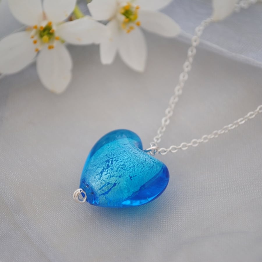 Blue (turquoise) heart pendant necklace 
