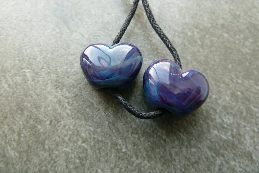 purple lampwork glass heart beads