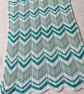 White and shades of aqua baby blanket, hand knitted in 100% cotton yarn. - Image 5