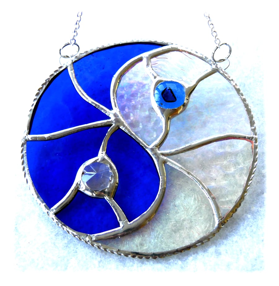 Yin Yang Suncatcher Stained Glass Handmade Blue