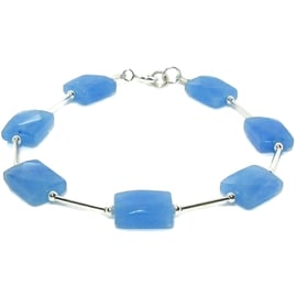 Faceted Blue Jade & Sterling Silver Tubes Bracelet - Unique Design Gift For Her