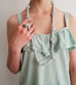 Women's Dusty Blue Textile Hand-Knitted Knotted Necklace & Ring Set - Image 3