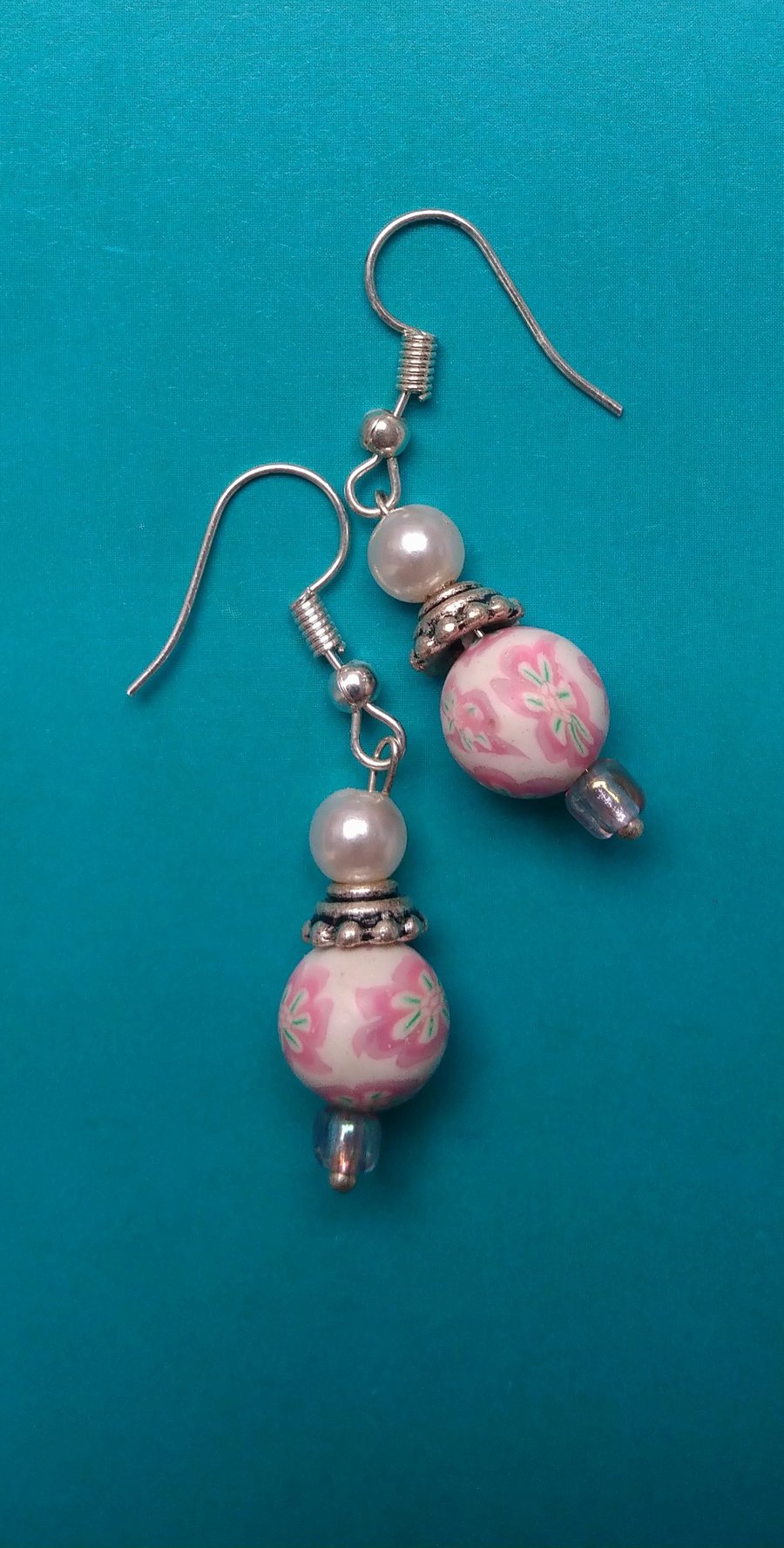 Pretty Beaded Earrings in White and Pink