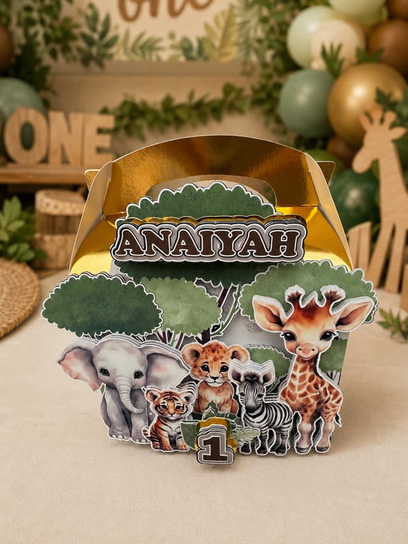 6 Personalised Forest Animals party boxes, party bags 