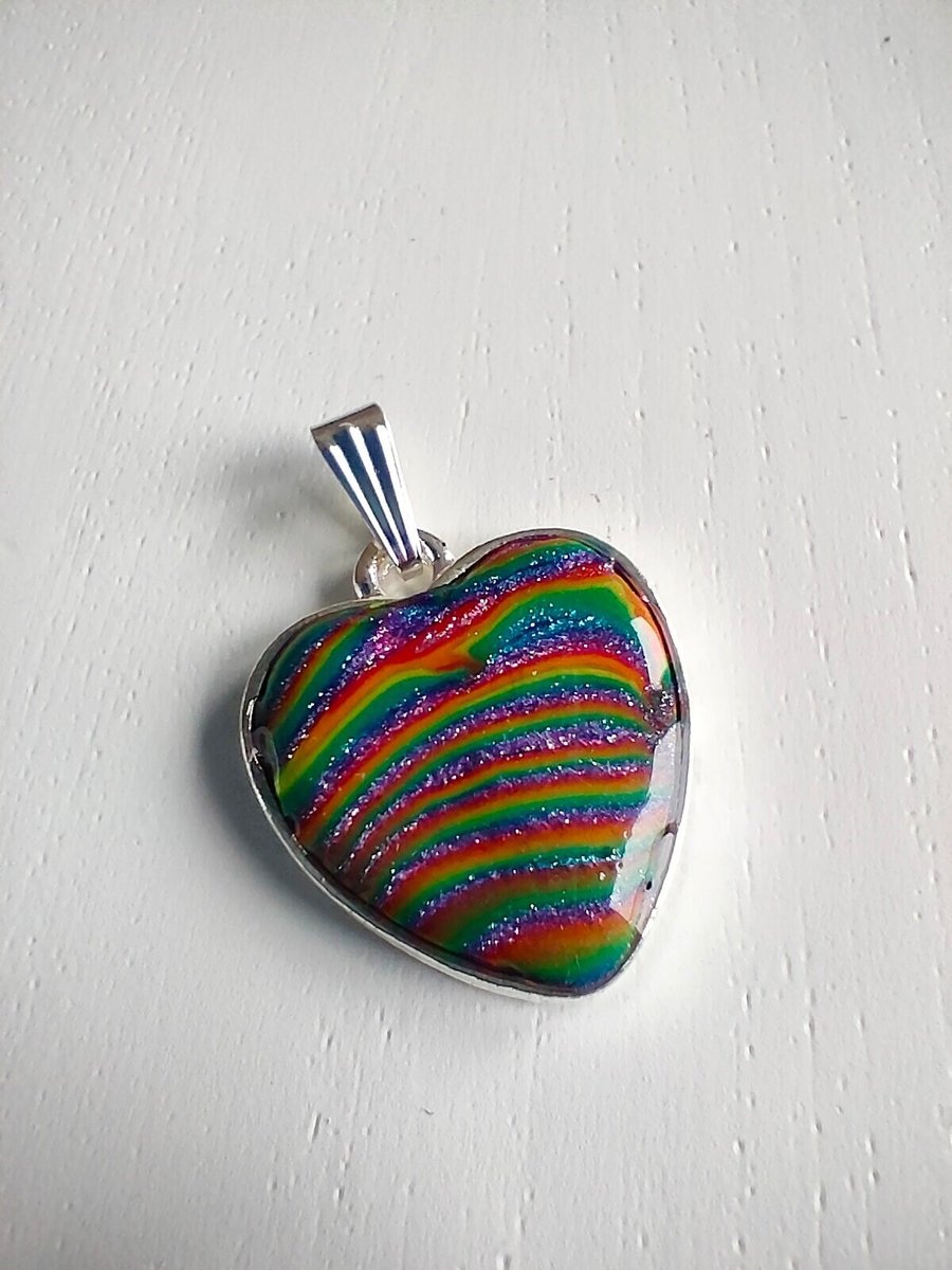 Dark Psychedelic Heart Rainbow Pendant