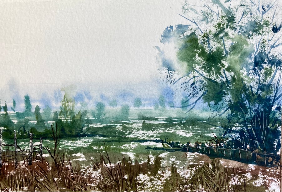 Battersby fields (Pure Original Watercolour FULLY MOUNTED 8” x 6")