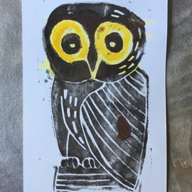  Print No.14. Original Owl Lino Print Artwork  - Unframed