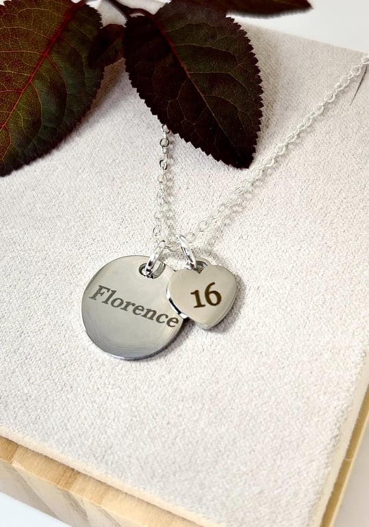 Silver 16th Birthday Name & Age Necklace