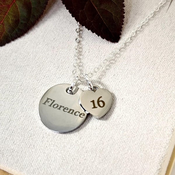 Silver 16th Birthday Name & Age Necklace