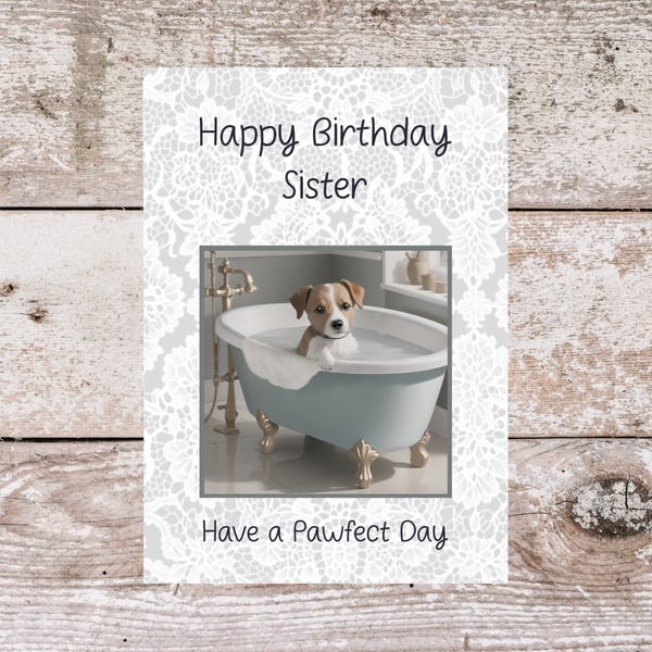 Happy Birthday Sister Birthday Card with Cute Dog Design, Size 5" x 7"