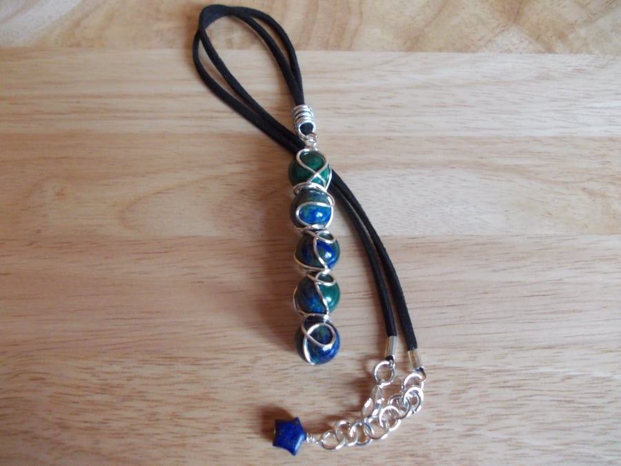 Two tone Lapis Lazuli wire wrapped pendant
