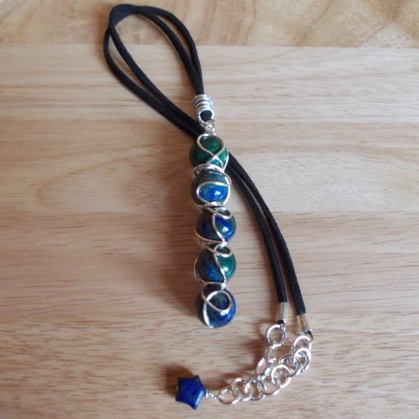 Two tone Lapis Lazuli wire wrapped pendant
