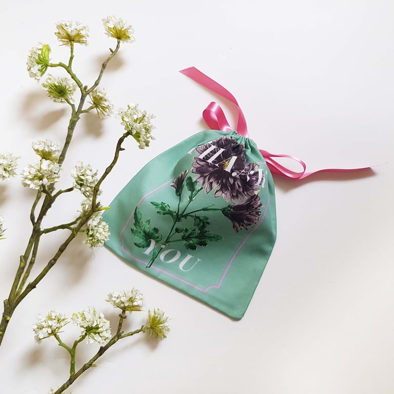 Indian Chrysanthemum Thank You Gift Pouch with Eco-Satin Ribbon