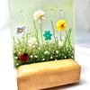 Ladybird Meadow Glass Candle Screen and Wooden Tealight Candle Stand