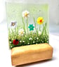 Ladybird Meadow Glass Candle Screen and Wooden Tealight Candle Stand - Image 1