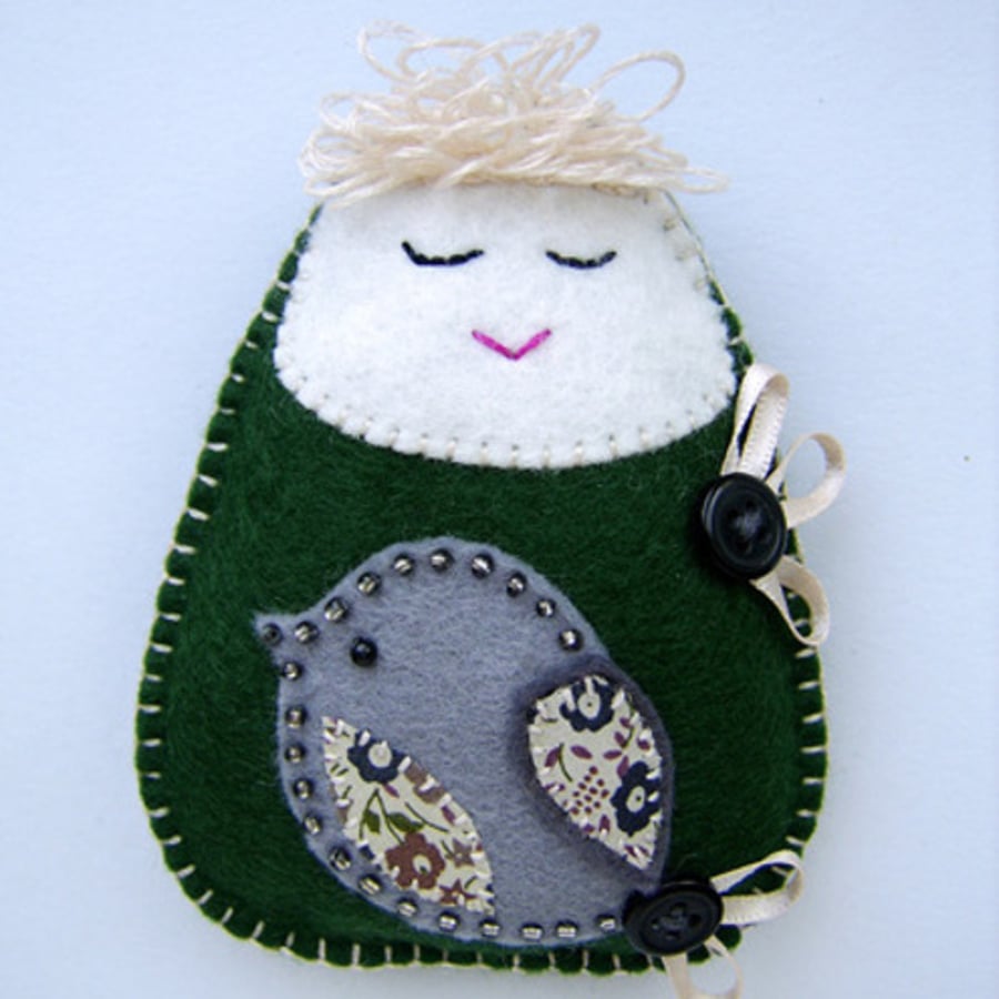 Babushka Doll with Bird Detail.... Reserved for Bunnylove