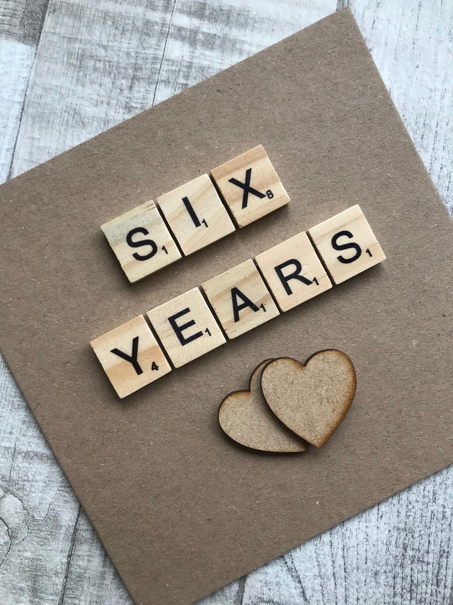 Personalized Anniversary Card with Wooden Tiles & Hearts