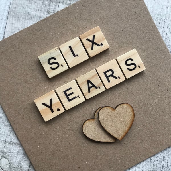 Personalized Anniversary Card with Wooden Tiles & Hearts