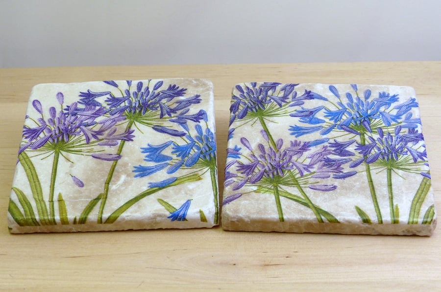 Marble 'Agapanthus' Coasters