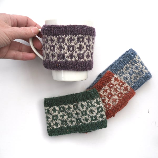 Sheep mug hugs , fair isle knitted cosies
